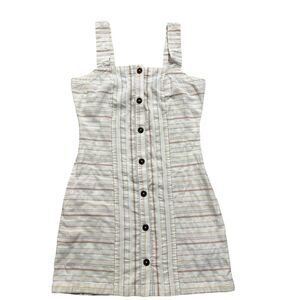 Roxy Women's Medium Sweeter Dreams Mini Dress Stripe Ivory Pink Beach Boho NEW